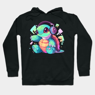 Cool Green Turtle with Headphones Hoodie